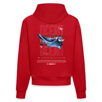 Ocean Manta Kostbarer Schatz - Organic Fitted Hoodie Made in EU - Rot - Hinten