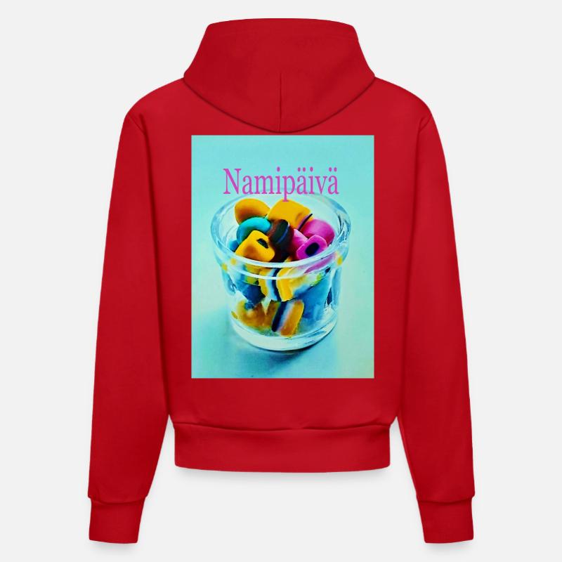 Journée des bonbons - Sweat à capuche bio ajusté fabriqué en UE - rouge