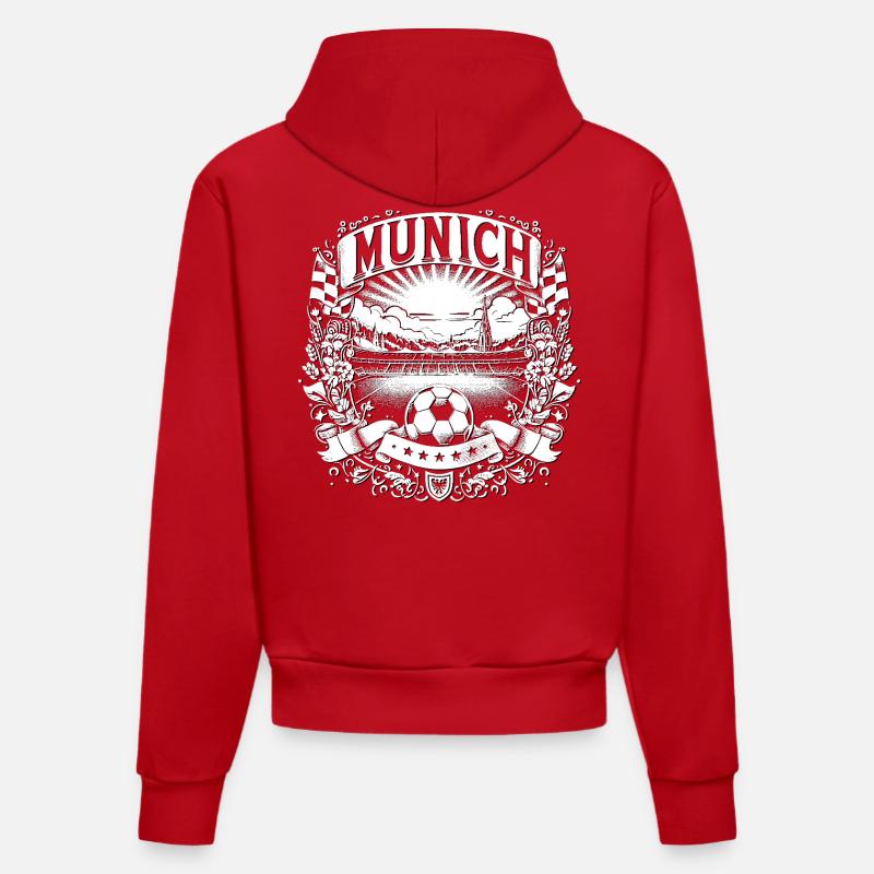 Munich dessine avec le football - Sweat à capuche bio ajusté fabriqué en UE - rouge