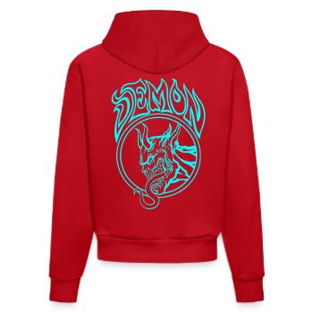 BLUE Demon – Infernal Line Art Illustration - Organic Fitted Hoodie Made in EU - red - Back
