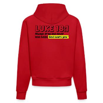 Lukas 18:1 | Bibelzitat - Organic Fitted Hoodie Made in EU - Rot - Hinten