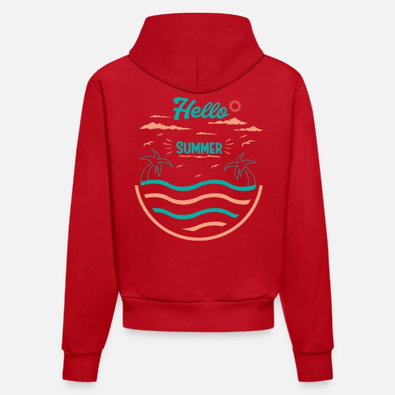 Conception de plage de palmiers d’été - Sweat à capuche bio ajusté fabriqué en UE - rouge