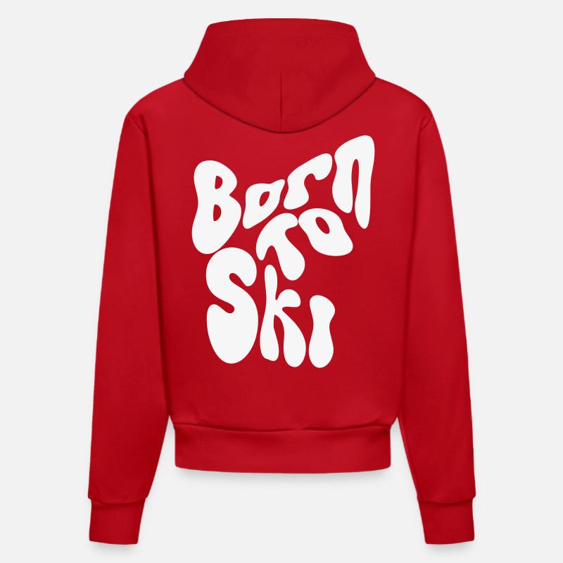 Né pour skier - Winter Design - Sweat à capuche bio ajusté fabriqué en UE - rouge