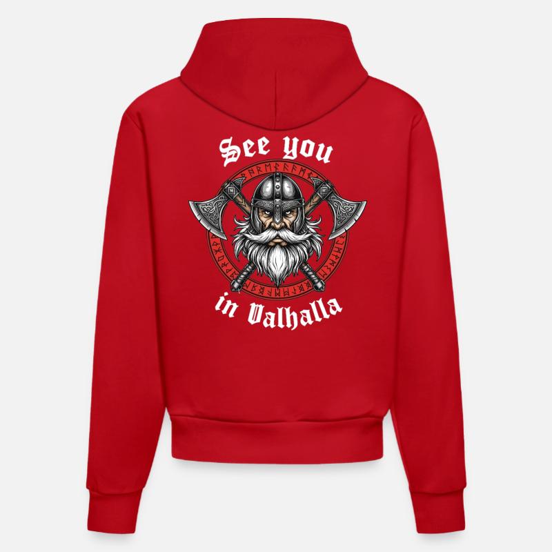 Logo des haches vikings Valhalla - Sweat à capuche bio ajusté fabriqué en UE - rouge
