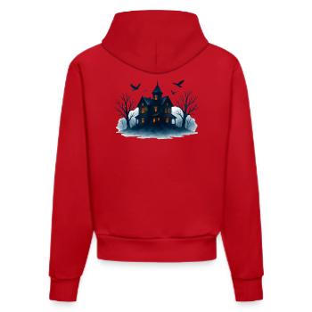 Blue Haunted House in the Moonlight - Organic Fitted Hoodie Made in EU - red - Back