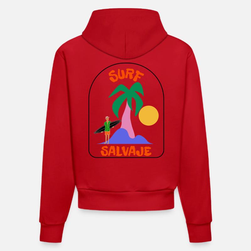Surf Salvaje Palm Sunset - Sweat à capuche bio ajusté fabriqué en UE - rouge