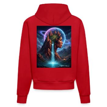 Kosmuse in den Bergen - Organic Fitted Hoodie Made in EU - Rot - Hinten