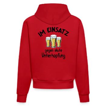 Bierspruch Im Einsatz gegen akute Unterhopfung - Organic Fitted Hoodie Made in EU - Rot - Hinten