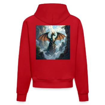 La Couronne du Dragon au-dessus des Falaises Brumeuses - Sweat à capuche bio ajusté fabriqué en UE - rouge - Dos