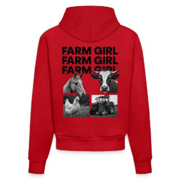 Farm Girl – Horse Cow Chicken Tractor Design - Organic Fitted Hoodie Made in EU - red - Back