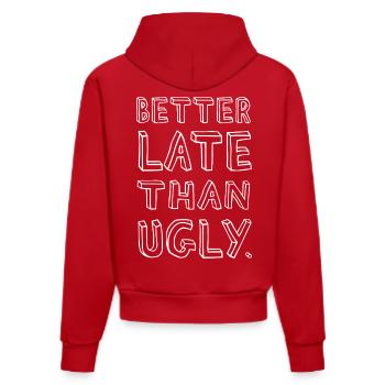 Better Late Than Ugly – Confident - Organic Fitted Hoodie Made in EU - red - Back