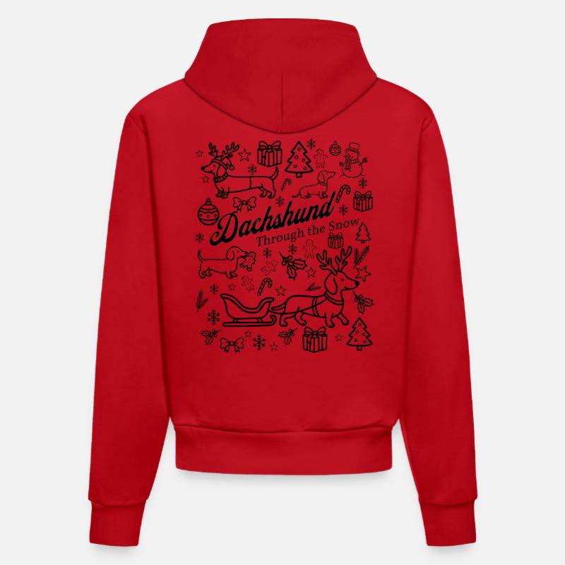 Conception de la neige teckel - Sweat à capuche bio ajusté fabriqué en UE - rouge