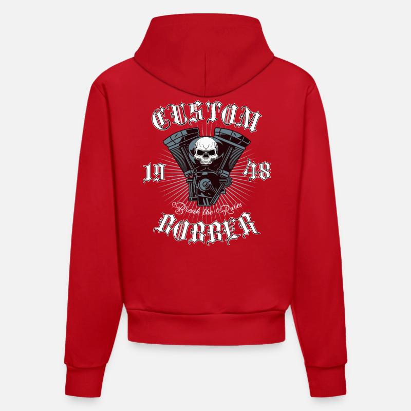 Conception de motos Bobber Chopper - Sweat à capuche bio ajusté fabriqué en UE - rouge