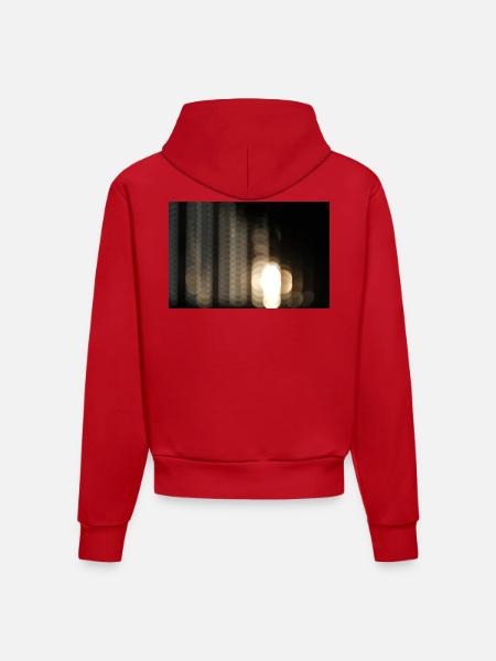 Bright abstract night bokeh - Organic Fitted Hoodie Made in EU - red