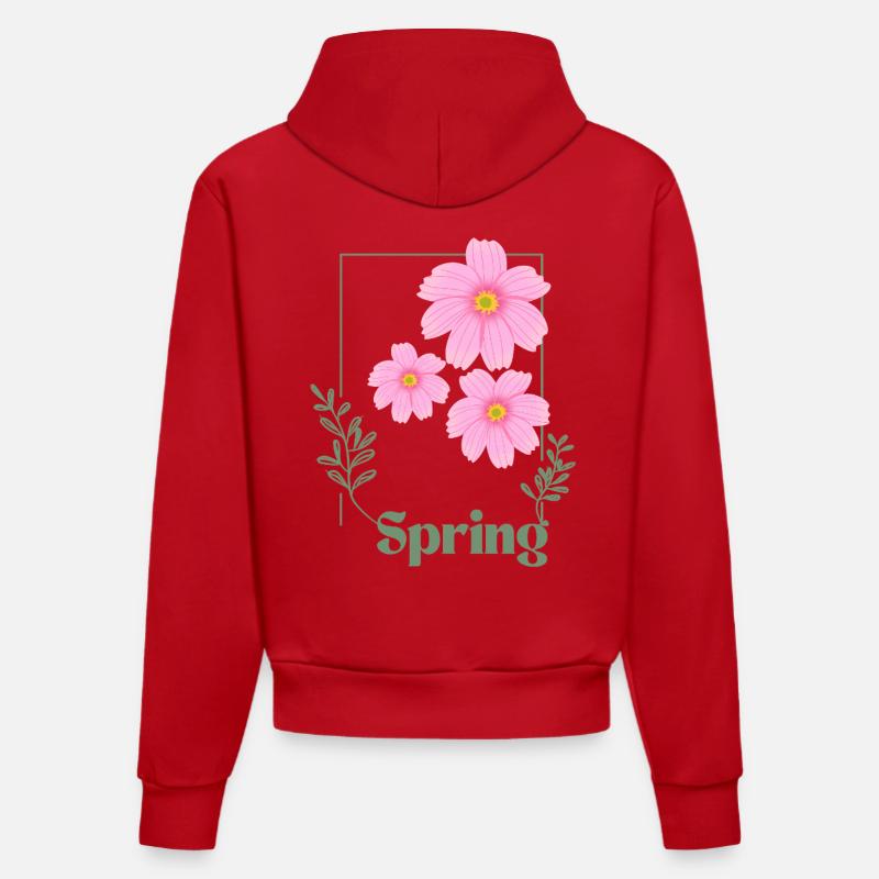 Rose à motif floral printanier - Sweat à capuche bio ajusté fabriqué en UE - rouge
