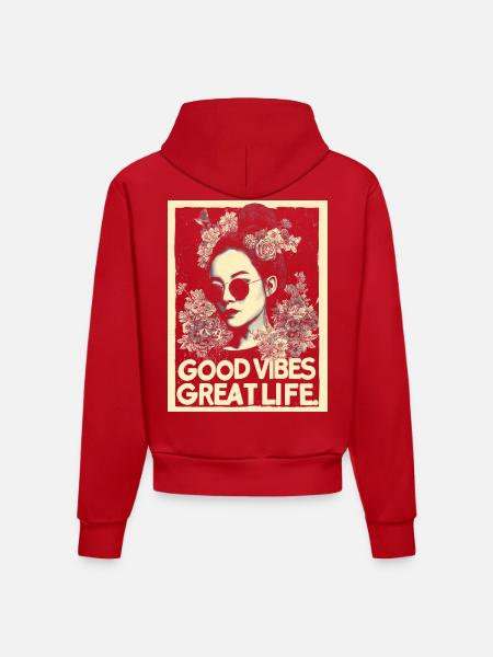 Vibes great Life tattoo - Organic Fitted Hoodie Made in EU - red