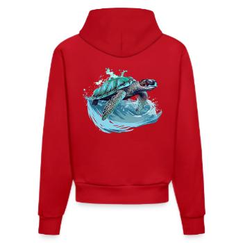 Neon Sea Turtle Wave Dance - Organic Fitted Hoodie Made in EU - red - Back