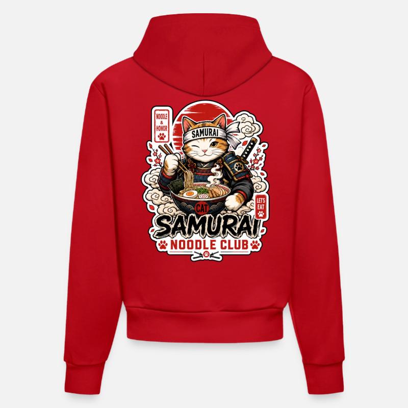 Club de nouilles samouraïs chats - Sweat à capuche bio ajusté fabriqué en UE - rouge