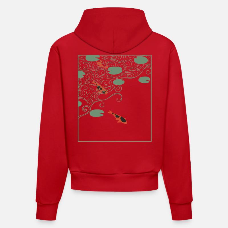 Carpe koi de style wabi-sabi - Sweat à capuche bio ajusté fabriqué en UE - rouge