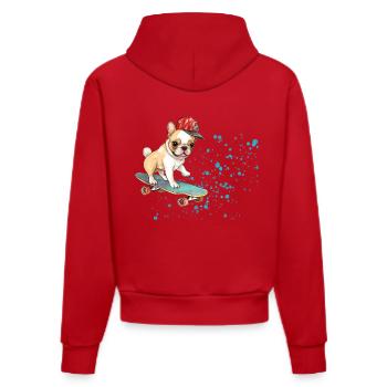 Skateboard Bulldog mit Cap - Organic Fitted Hoodie Made in EU - Rot - Hinten
