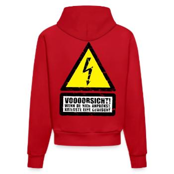 stop Vorsicht Strom ! Respekt Selbstverteidigung  - Organic Fitted Hoodie Made in EU - Rot - Hinten