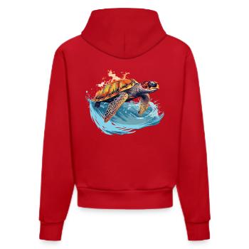 Wild sea turtle in wave - Organic Fitted Hoodie Made in EU - red - Back
