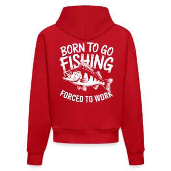 Né pour la pêche - Sweat à capuche bio ajusté fabriqué en UE - rouge - Dos