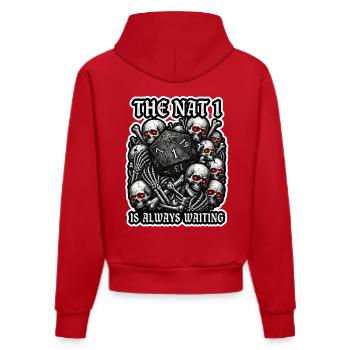 The Nat 1 Is Always Waiting RPG Art - Organic Fitted Hoodie Made in EU - red - Back