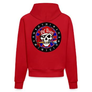 Pirate Skull on Dartboard - Organic Fitted Hoodie Made in EU - red - Back