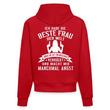 Super lustiges Geschenk für Ehemann mit verrückter - Organic Fitted Hoodie Made in EU - Rot - Hinten