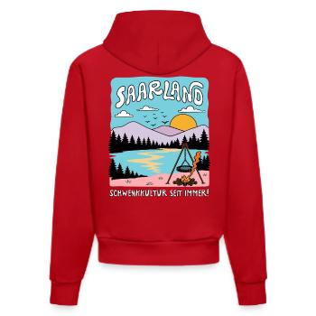 Saarland - Schwenkkultur seit immer! | Retro - Organic Fitted Hoodie Made in EU - Rot - Hinten