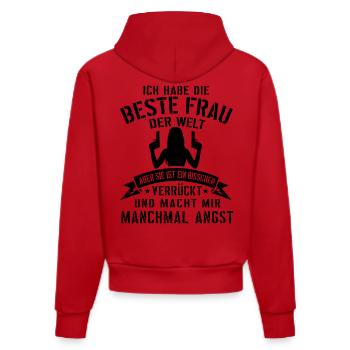 Super lustiges Geschenk für Ehemann mit verrückter - Organic Fitted Hoodie Made in EU - Rot - Hinten