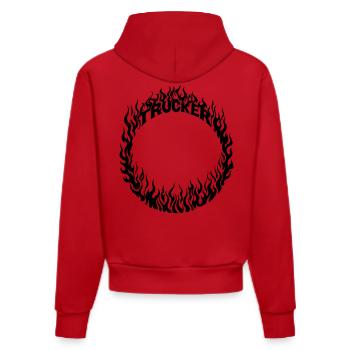 Trucker Feuer Ring detailliert - Farbe veränderbar - Organic Fitted Hoodie Made in EU - Rot - Hinten