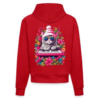 Cute Cat with Piano - Organic Fitted Hoodie Made in EU - red - Back