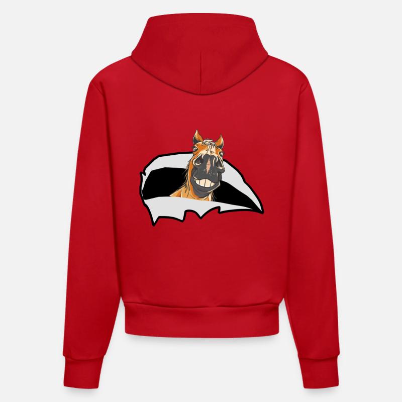 drôle cheval chevaux poney cavalier - Sweat à capuche bio ajusté fabriqué en UE - rouge