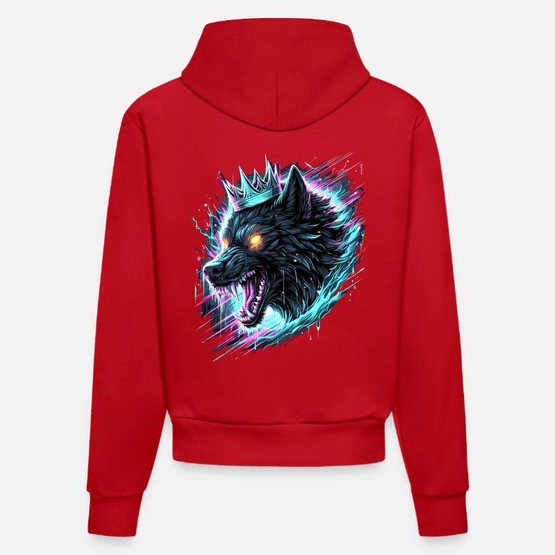 Royal Wolf Synthwave - Sweat à capuche bio ajusté fabriqué en UE - rouge