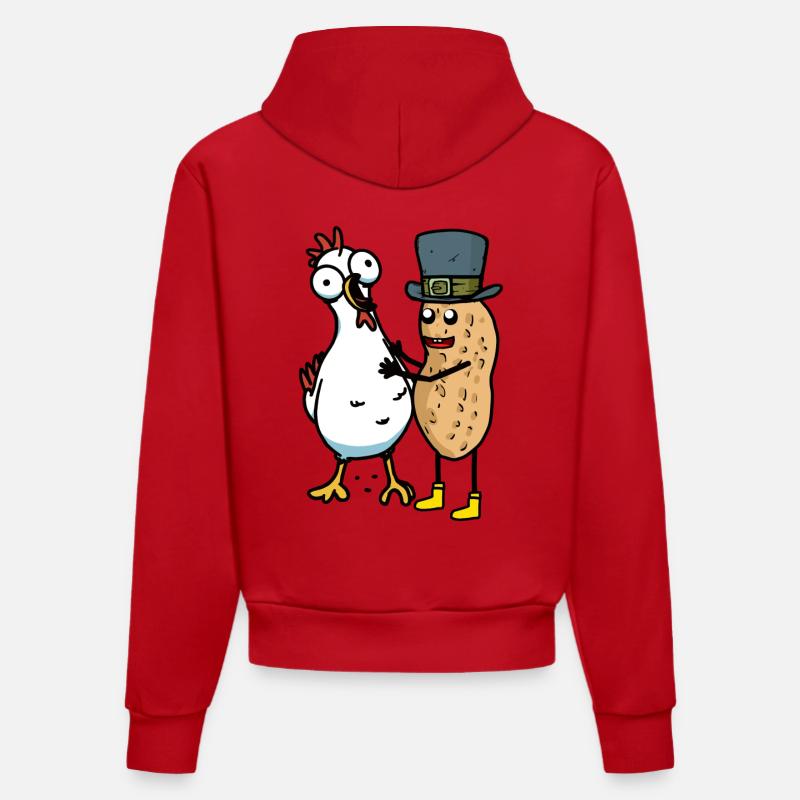 Cacahuètes Cacahuètes Poulet Poules Amis - Sweat à capuche bio ajusté fabriqué en UE - rouge