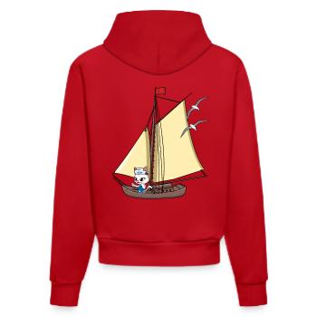 cat maritime sailing ship sailing boat sailor ahoy - Organic Fitted Hoodie Made in EU - red - Back
