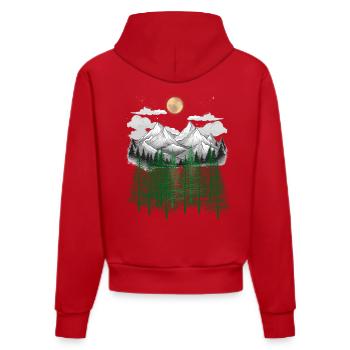 Gebirge Wald Natur Berge Fichten Baum - Organic Fitted Hoodie Made in EU - Rot - Hinten