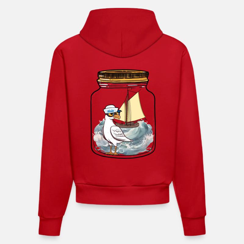 Marin Seagull voilier Ahoy - Sweat à capuche bio ajusté fabriqué en UE - rouge