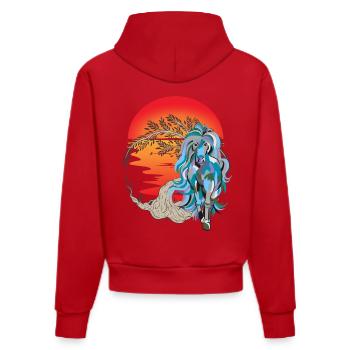 Cheval, Chevaux, Nature, Coucher De Soleil, Soleil - Sweat à capuche bio ajusté fabriqué en UE - rouge - Dos