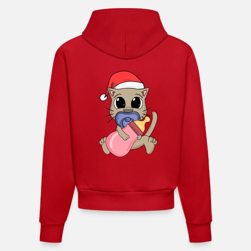 Bébé Chat Noël - Sweat à capuche bio ajusté fabriqué en UE - rouge
