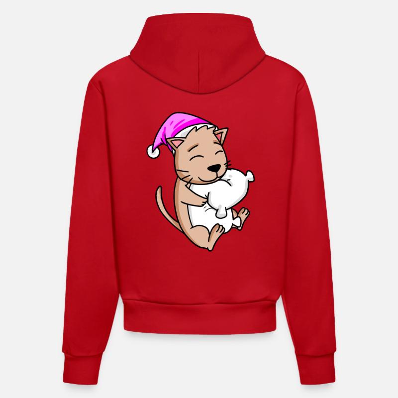Chat avec oreiller - Sweat à capuche bio ajusté fabriqué en UE - rouge