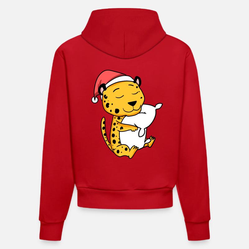 Guépard Mignon Fatigué Noël - Sweat à capuche bio ajusté fabriqué en UE - rouge
