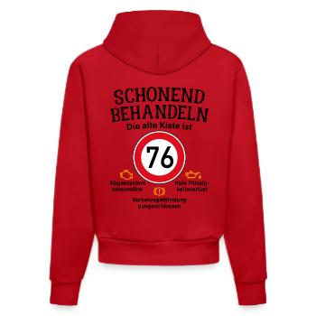 76. Geburtstag Schonend Behandeln 76 Alte Kiste 76 - Organic Fitted Hoodie Made in EU - Rot - Hinten