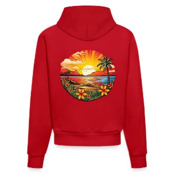 Magical beach by the sea with palm trees and flowers - Organic Fitted Hoodie Made in EU - red - Back