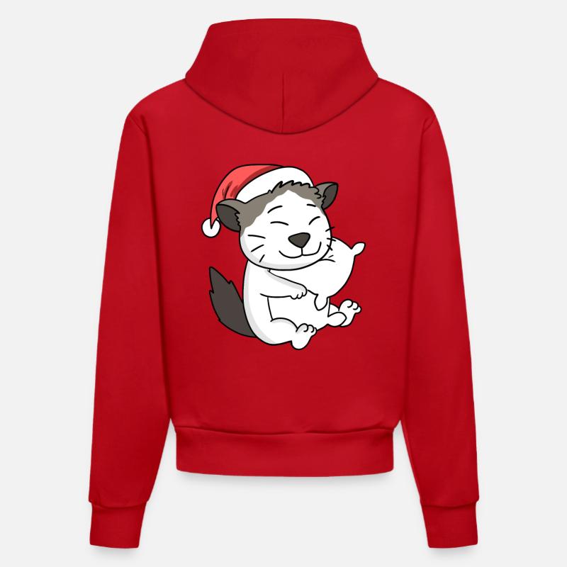 Chat Mignon Ragdoll Fatigué Noël - Sweat à capuche bio ajusté fabriqué en UE - rouge