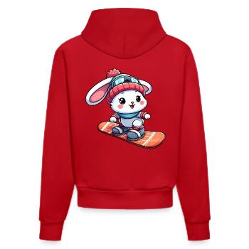 Lapin de neige sur la conception de joie d'hiver de snowboard - Sweat à capuche bio ajusté fabriqué en UE - rouge - Dos