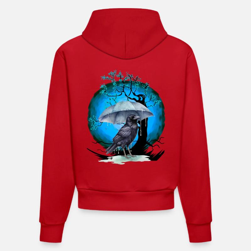 Arbre, Fleur De Cerisier, Oiseau - Sweat à capuche bio ajusté fabriqué en UE - rouge