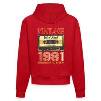 44ème anniversaire cadeau mari cassette mars 1981 - Sweat à capuche bio ajusté fabriqué en UE - rouge - Dos